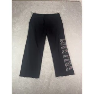 Victoria's Secret LOVE PINK christmas plaid wide leg sweat pants raw hem L thumbnail 2
