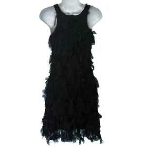 Karen Kane Black Shredded Eyelash Lace Stretch Mini Racerback Dress size XS thumbnail 4