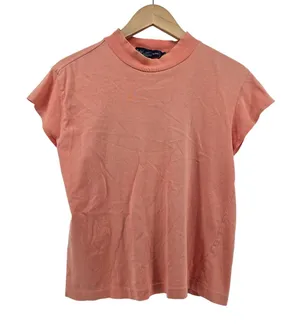 Ralph Lauren T-Shirt Womens M Coral Mock Neck Short Sleeve‎ Cotton Vintage Tee thumbnail 1