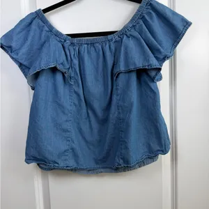 GB Denim Blue Ruffle Blouse thumbnail 3