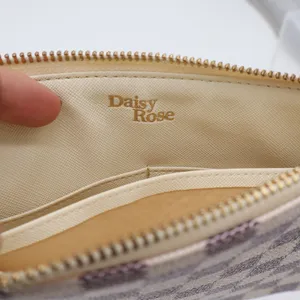 Daisy Rose Wristlet Womens OS Checkered Cream Purple Vegan Leather Excellent thumbnail 3