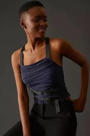 By Anthropologie Navy and Black Strappy Grunge Tank Top Tied Gathered Size XXS thumbnail 1