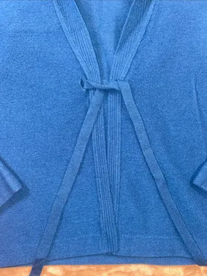 Vintage Talbots Wool Teal Blue Tie-Front Sweater Cardigan thumbnail 4