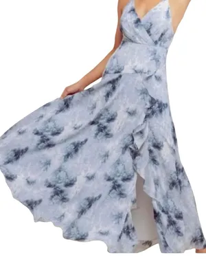 ASTR The Label - NOW Holland Blue Tie Dye Ruffle Maxi Dress Sz L thumbnail 2