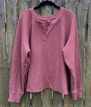 Old Navy Cozy Shrunk Waffle Knit Henley Sweater in Pink Bamboo Sz XXL thumbnail 1
