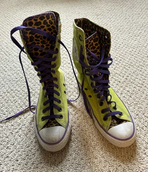Converse All Star High-Top Sneakers Lime Green and Leopard Print W 6.5/M 4.5 thumbnail 1