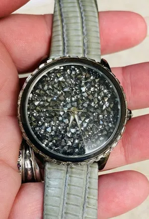 Victoria Wick Crystal Dial Watch Rhinestone‎ Bezel Leather Band Quartz Gunmetal thumbnail 1