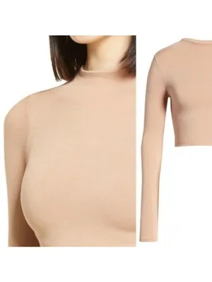 Naked Wardrobe The NW Crop Top L Shapewear Stretch Double Lined Nude Mockneck thumbnail 2