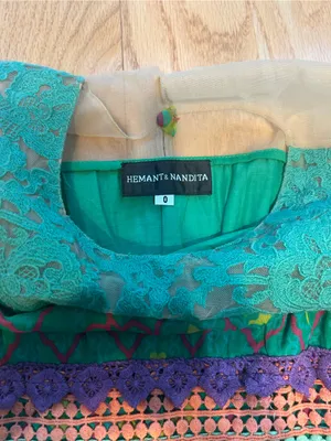 Hemant & Nandita Mintzita Green Silk Embroidered Maxi Dress Size 0 Sleeveless thumbnail 6