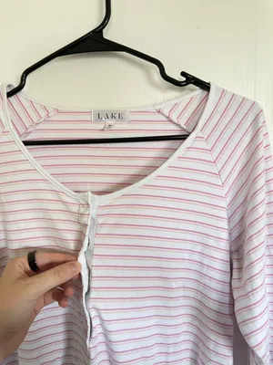 LAKE Pink Striped Long-Sleeve Henley Top thumbnail 5