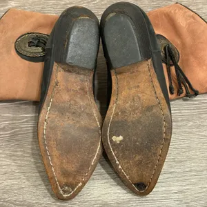 Vintage Colorblock Leather Western Boots Black Tan Concho Made in Brazil 6.5 thumbnail 10