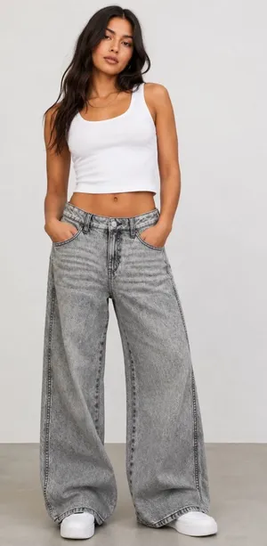 SO Wide-Leg High-Rise Jeans - Grey Mineral Wash thumbnail 1