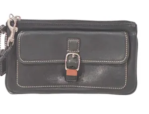 COACH "SOHO" Vintage Leather Wristlet Black Snap Zipper Closure thumbnail 1
