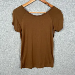 Tweeds Womens‎ Top Small T-Shirt Brown Stretch Short Sleeve NWT Ruched Basic Y2K thumbnail 11