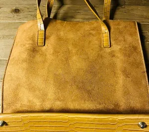 Faux leather women's handbag brown 12 in wide x 12 long excellent condition thumbnail 2