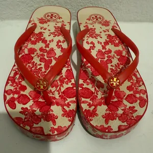 TORY BURCH Thandie Wedge Flip Flops Red Pepper / Issey Fade Floral Sandals 10 thumbnail 6