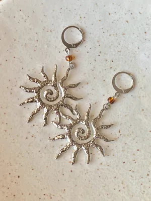 Handmade stainless steel sun boho retro vintage style dangle earrings☀️ thumbnail 5