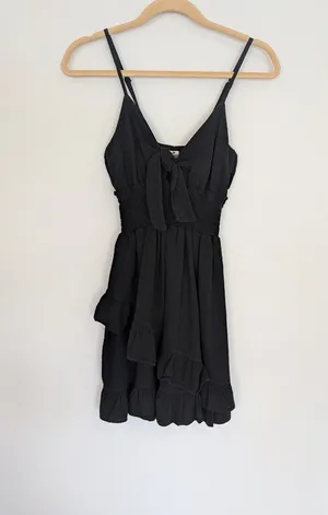 Black Ruffle Tie Front Cut Out Cotton Dress NWT M/L thumbnail 3