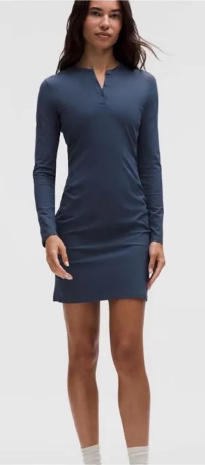 Lululemon All Aligned Ribbed Long-Sleeve Henley Dress Size 6 Gray- EUC thumbnail 1