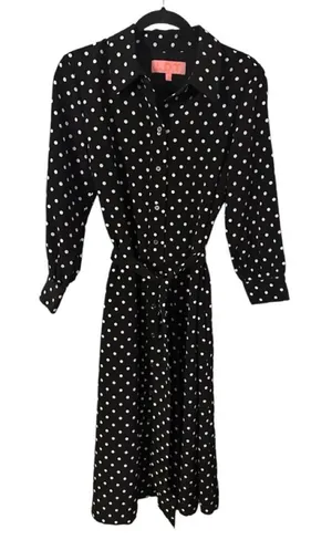 LDT Adrienne Polka Dot Black and White Belted Button Up Midi Dress‎ Size 8 thumbnail 1