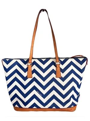 Dooney & Bourke Blue and White Chevron Coated Canvas Tote Bag thumbnail 3