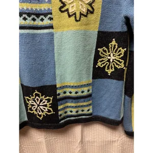 Vintage Christopher‎ & Banks Hand Embroidered Knit Cardigan Women's S Blues Snow thumbnail 12