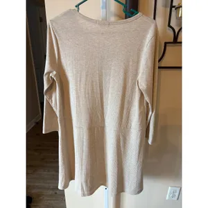 Entro Ribbed Henley Tunic Top Long Sleeve Babydoll Oatmeal Beige Women Small thumbnail 5