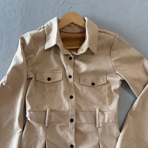 Women's Tan Long Sleeve Fitted Shirt Dress Size Small #260666 thumbnail 2