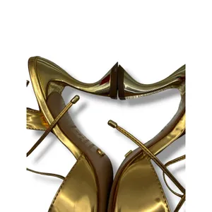 Vicenza Gold Metallic Sculptural Heel Pumps 39‎ Lace Up Pointed Toe Statement thumbnail 11