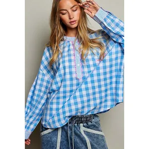 POL Gingham Embroidered Palm Tree Blouse - Large thumbnail 4