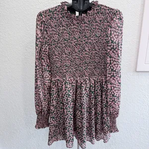 Lulus Floral Forever Green and Pink Floral Print Smocked Skater Dress Ruffles XL thumbnail 2