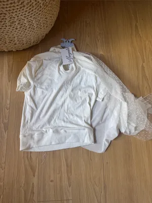 Women's White Cowl Neck Sweater with Swiss Dot Tulle Overlay thumbnail 5