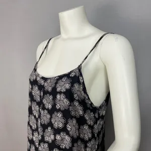 Vintage 90s Slip‎ Dress Women Sleeveless Retro Black White Floral Rayon Summer thumbnail 12