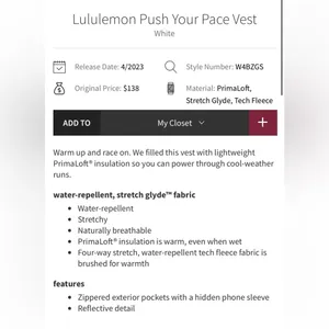 Lululemon NWT Push Your Pace Vest White Size 12 thumbnail 6