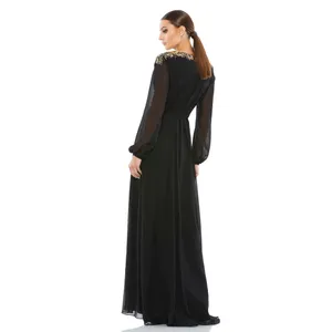 Mac Duggal Embellish Shoulder Black Blouson Sleeve Formal‎ Evening Gown Sz 8 NWT thumbnail 2