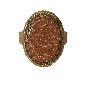 Vintage Ornate Oval Sparkly Gemstone Ring Gold thumbnail 2