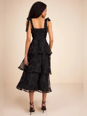 Lulus Black Burnout Jacquard Tie Strap Bustier Midi Dress Large New NWT thumbnail 4