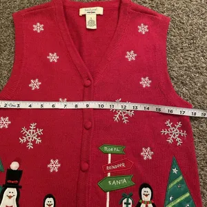VTG Christmas Sweater Vest Bechamel Sz Small Red Penguins Snowflakes Embroidered thumbnail 12