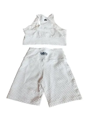 Booty by Brabants White Two Piece Workout Set Crop Top Shorts One Size Curvy thumbnail 9