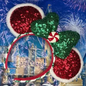 Disney parks holiday Christmas peppermint fur lined Minnie Mouse ears thumbnail 1