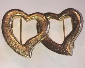 Vintage Brushed Soft Gold Tone Double Heart Retro Boho Belt Buckle thumbnail 1
