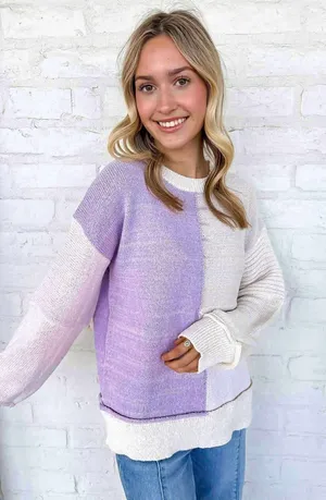 Mystree Lilac/Cream/Blush Color Block Sweater NWT Small thumbnail 1