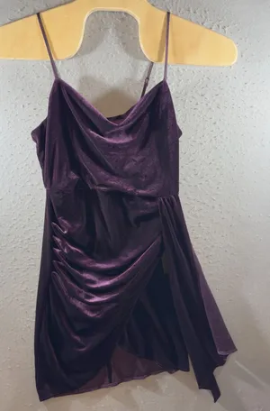 1692 | NWT Lulus Purple Velvet‎ Cowl Neck Ruched Side Drape Mini Dress Womens M thumbnail 1
