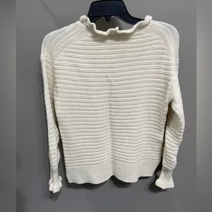 Madewell Ruffle-Neck Pullover Sweater in Cotton/Wool Blend Cream Size‎ XS thumbnail 3