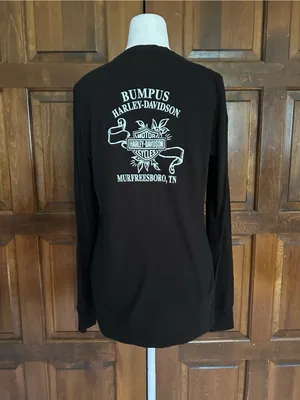 Harley-Davidson Women M‎ Black Long Sleeve V-Neck Eagle Graphic Shirt Bumpus TN thumbnail 3