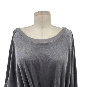 NUDE Apparel Co. Velour‎ Front Tie Knot Pullover Top Gray Size XS thumbnail 3