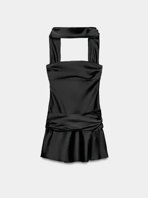 ZARA Satin Black Scarf Dress thumbnail 9