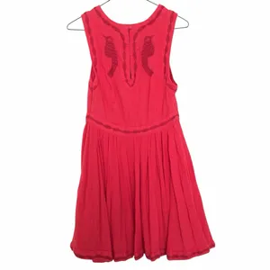Free People Red Birds of a Feather Embroidered Mini Dress 12 Boho Folk Romantic thumbnail 11