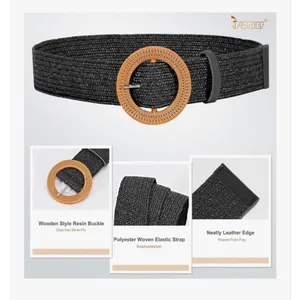 NEW Lot of 3 Straw Woven Elastic Stretch Belts Up to 30” thumbnail 4