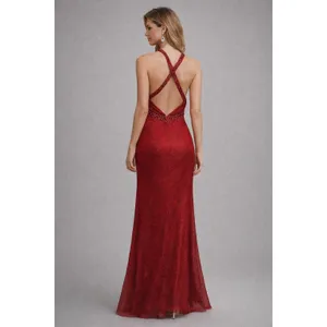 May Queen Couture Red Glitter Beaded Halter Keyhole Evening Gown‎ Dress 10 thumbnail 2